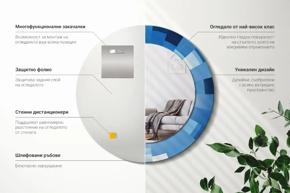 Round printed mirror Blue abstract