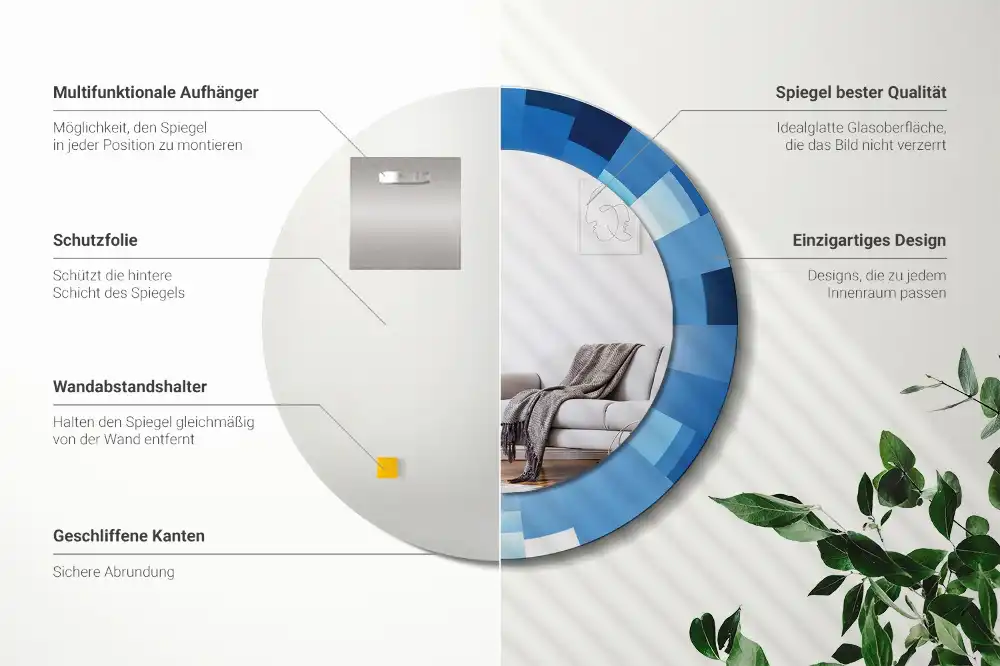 Round printed mirror Blue abstract