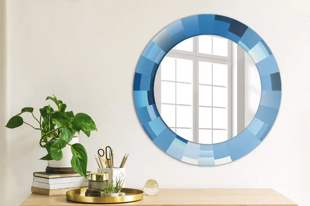 Round printed mirror Blue abstract