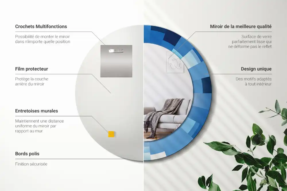 Round printed mirror Blue abstract