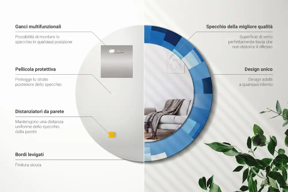 Round printed mirror Blue abstract