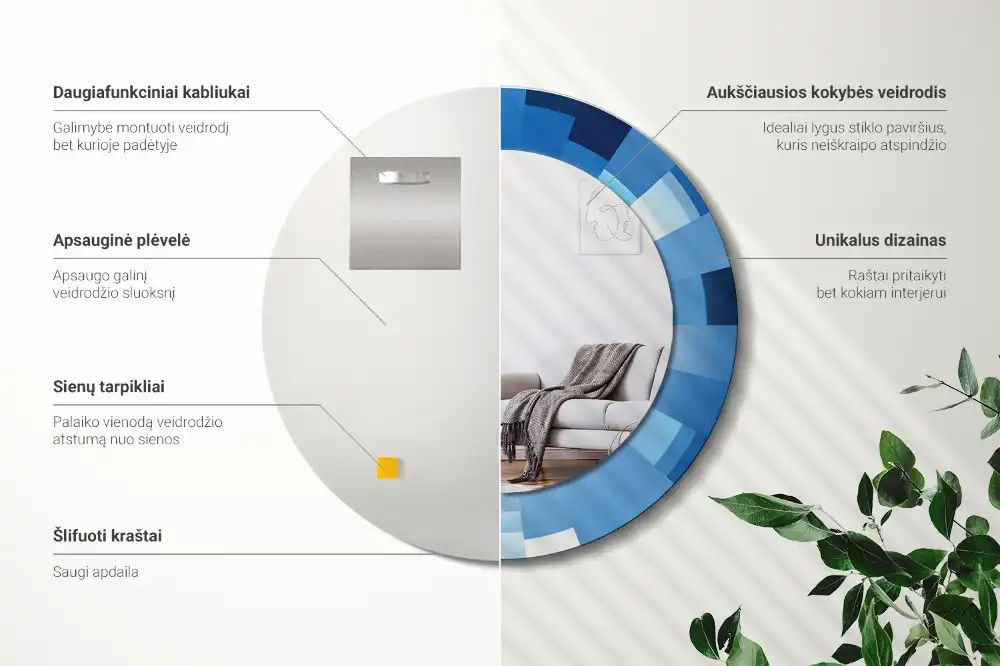 Round printed mirror Blue abstract