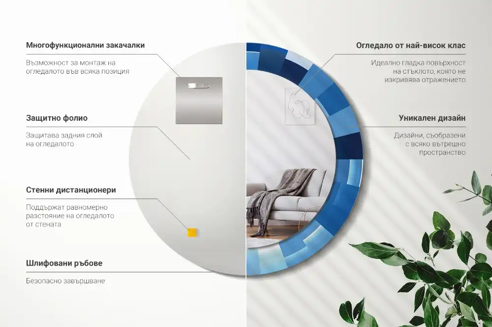 Round printed mirror Blue abstract