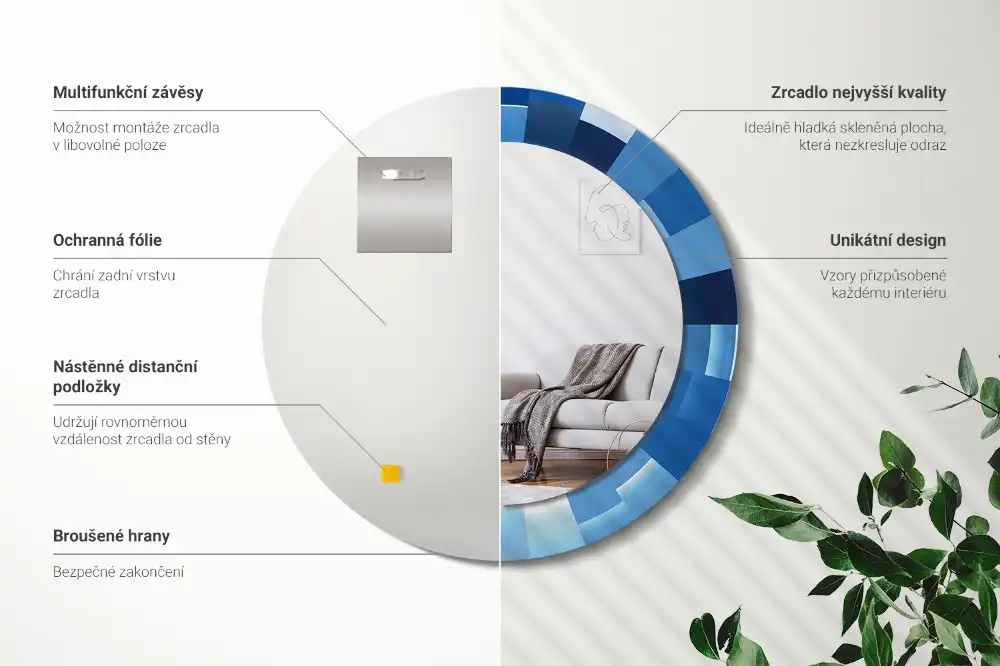 Round printed mirror Blue abstract