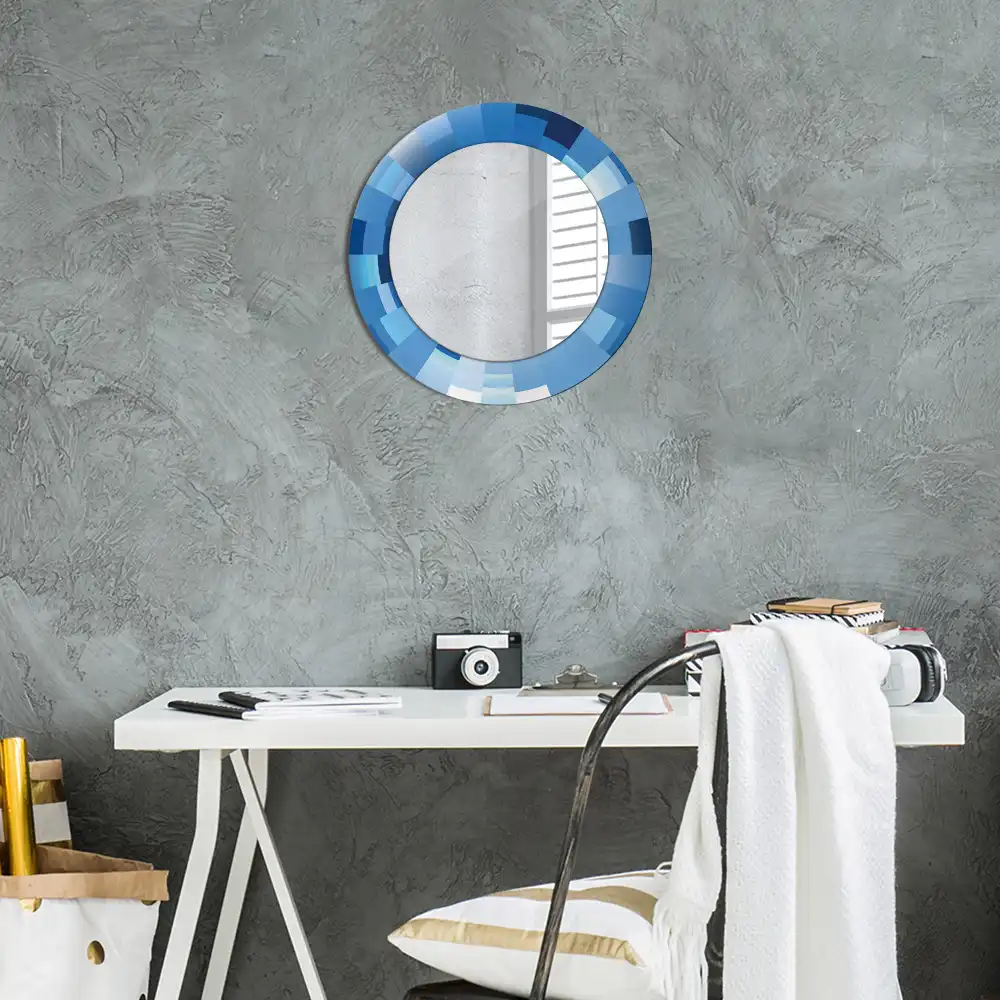 Round printed mirror Blue abstract