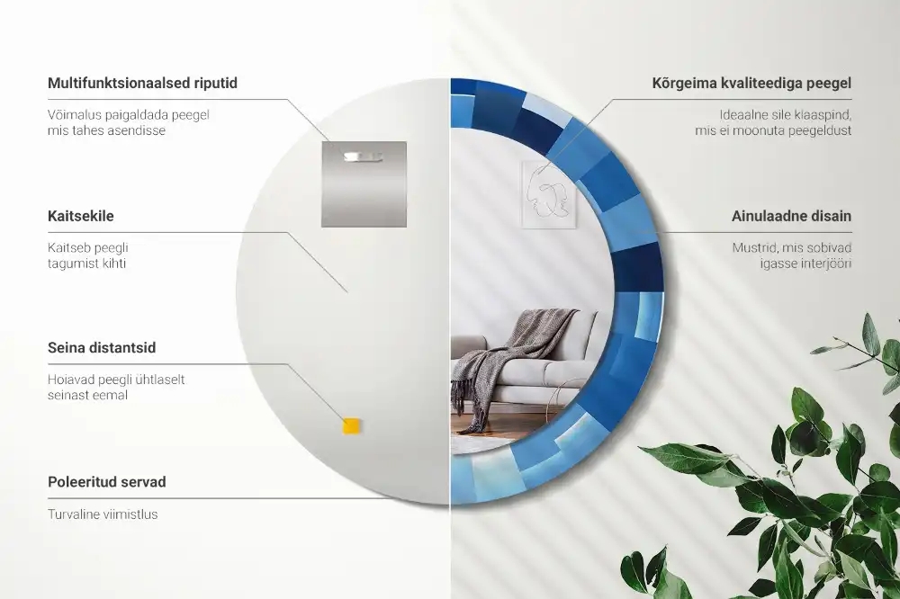 Round printed mirror Blue abstract