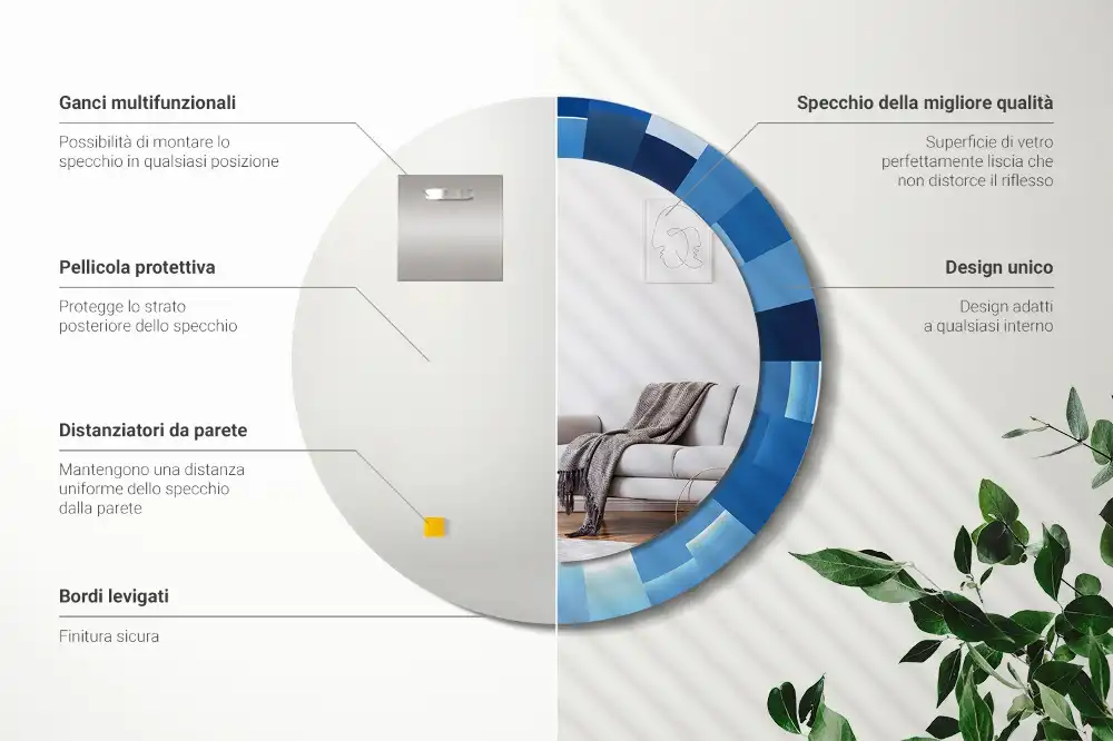 Round printed mirror Blue abstract