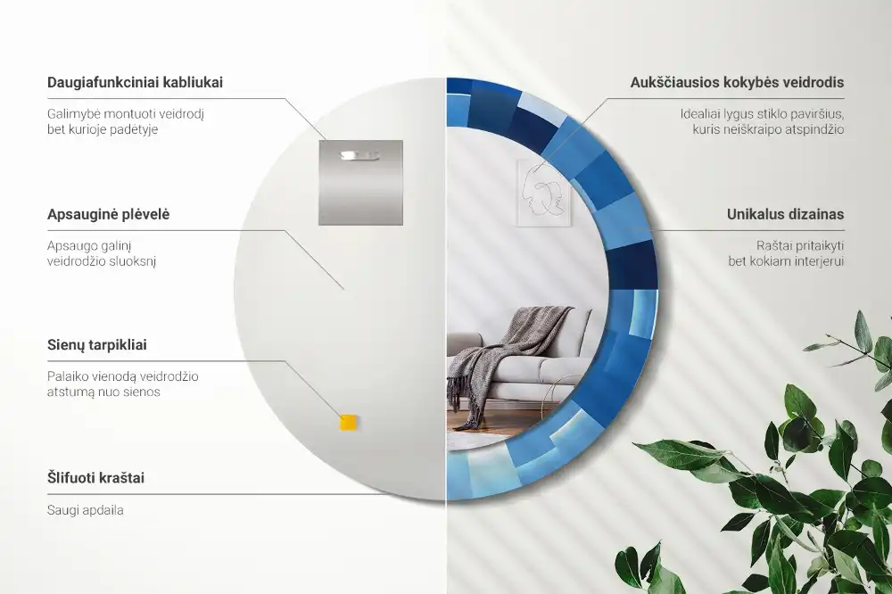 Round printed mirror Blue abstract