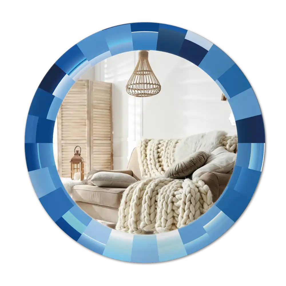 Round printed mirror Blue abstract