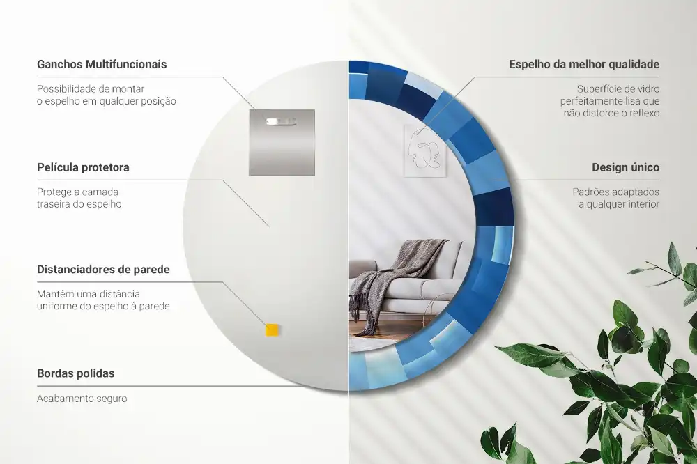 Round printed mirror Blue abstract