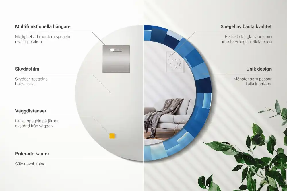 Round printed mirror Blue abstract