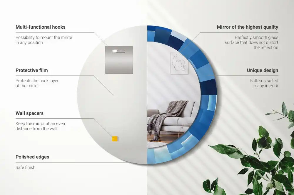 Round printed mirror Blue abstract