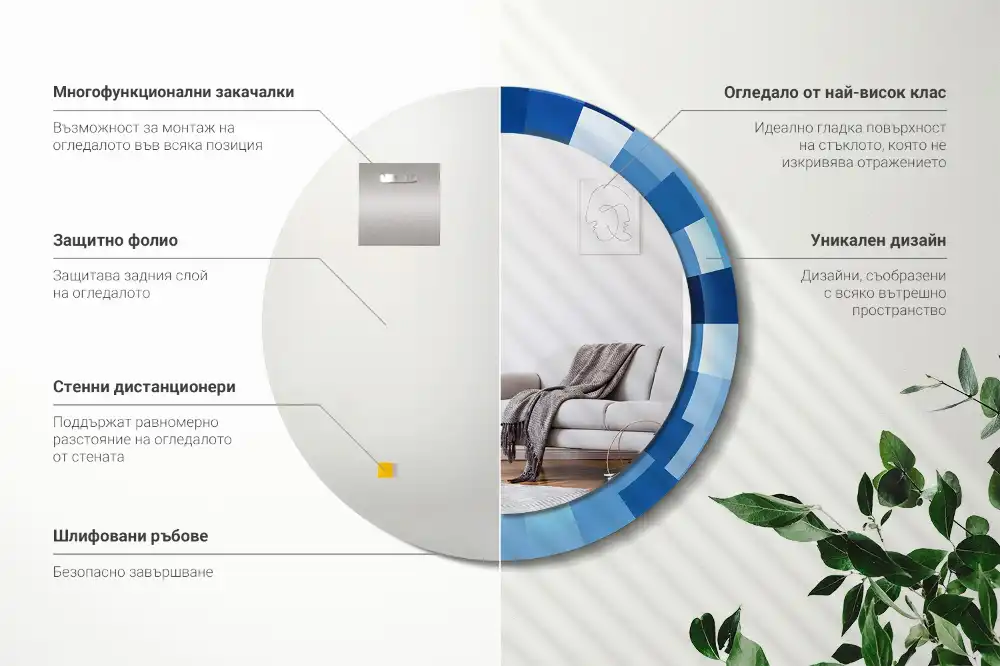 Round printed mirror Blue abstract