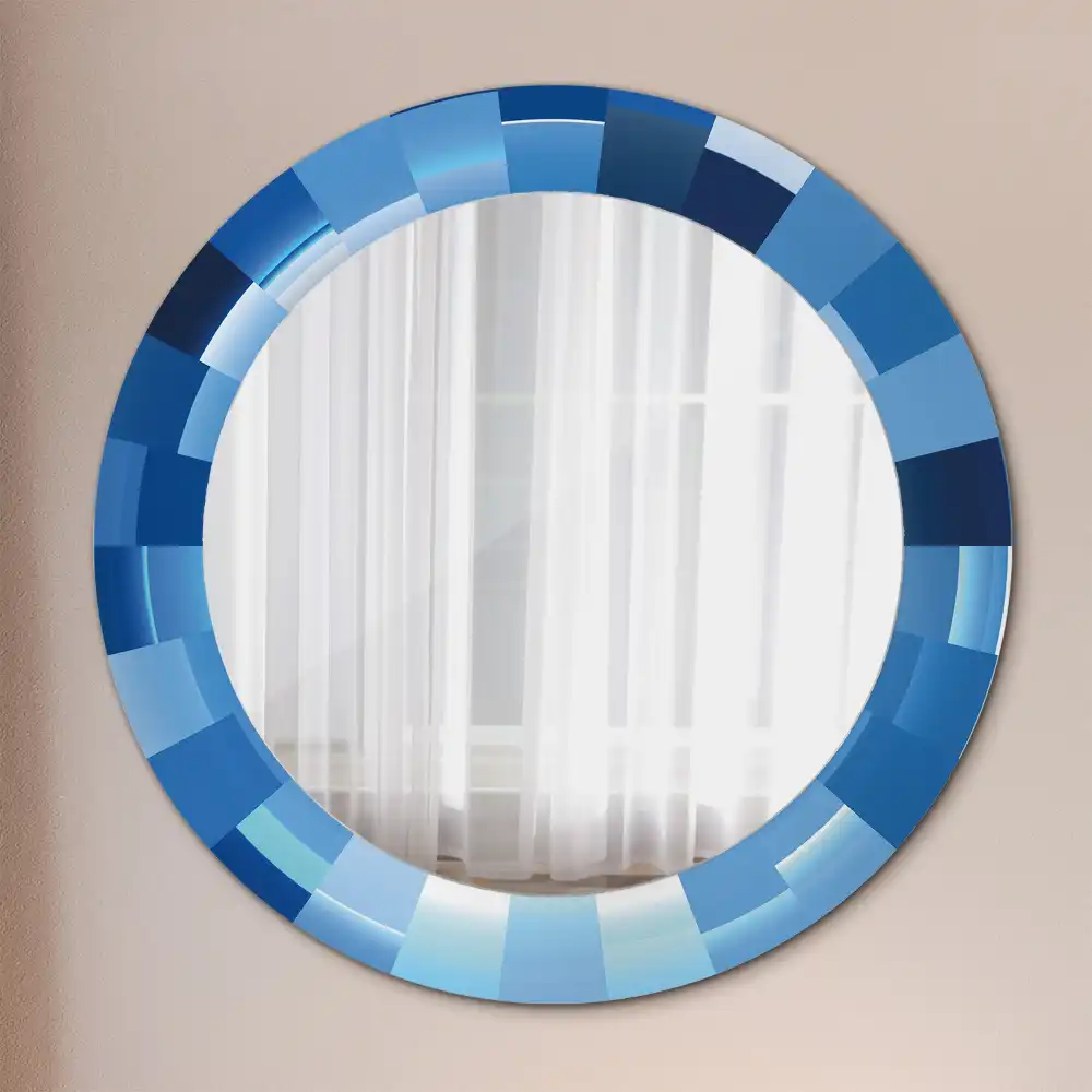Round printed mirror Blue abstract