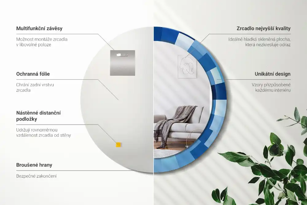 Round printed mirror Blue abstract