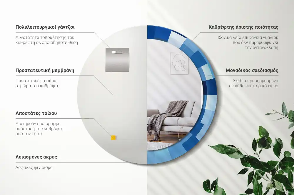 Round printed mirror Blue abstract