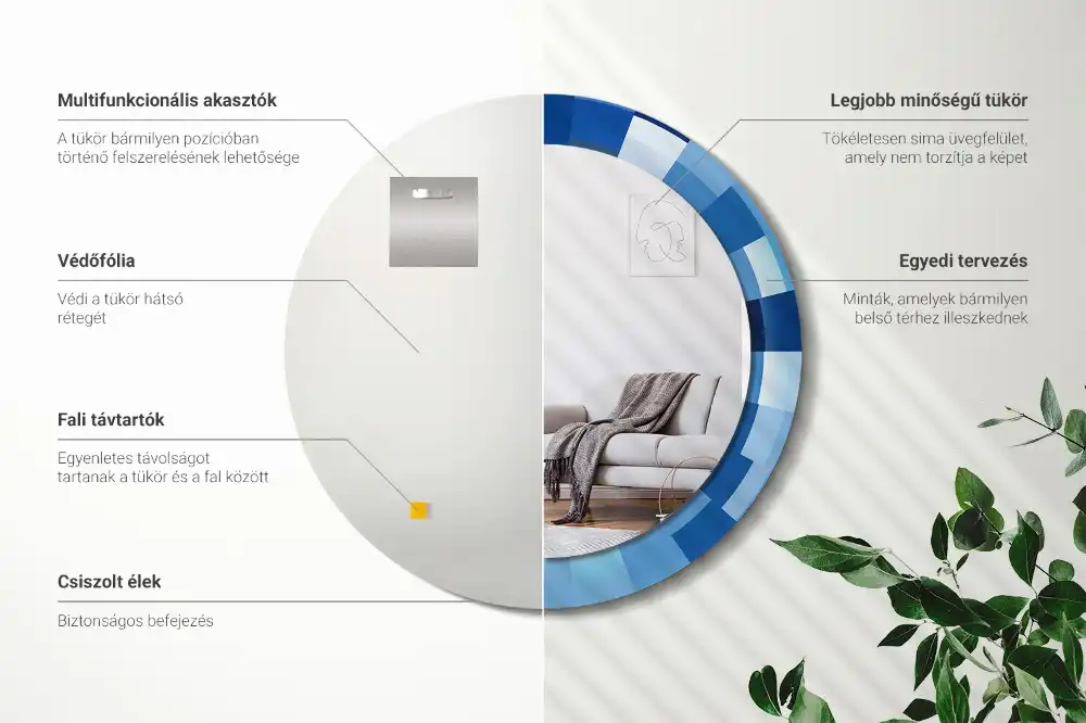 Round printed mirror Blue abstract