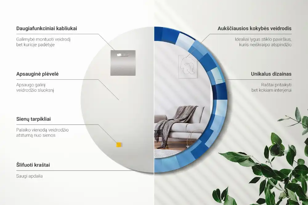 Round printed mirror Blue abstract