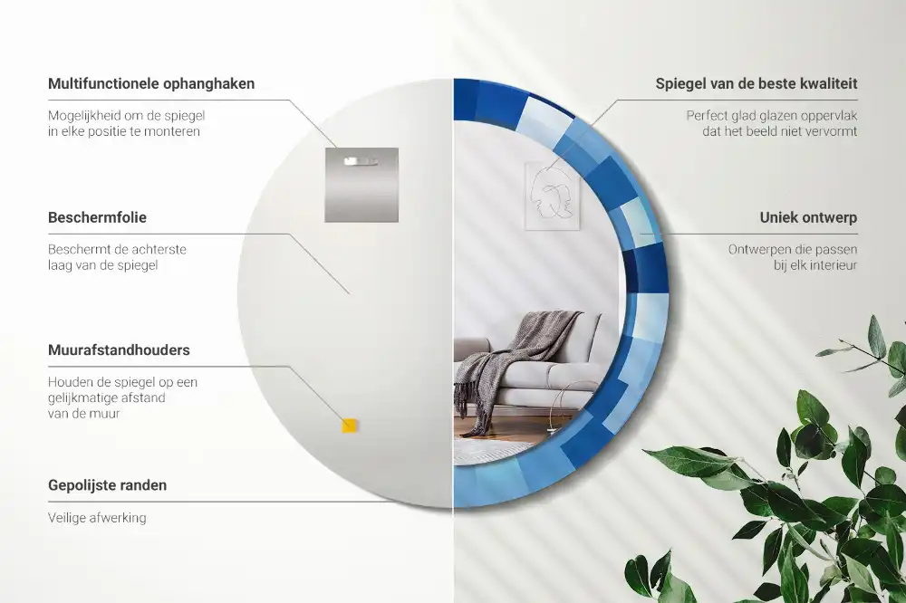 Round printed mirror Blue abstract