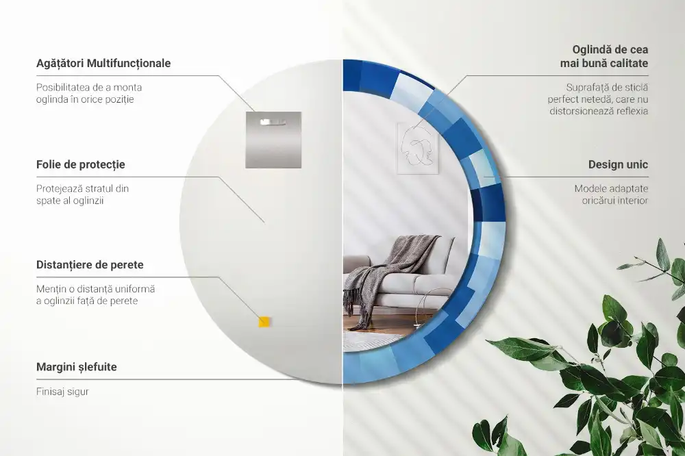 Round printed mirror Blue abstract