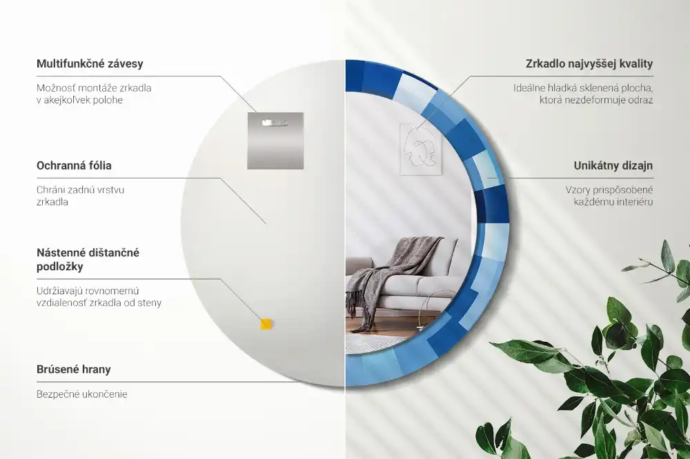 Round printed mirror Blue abstract