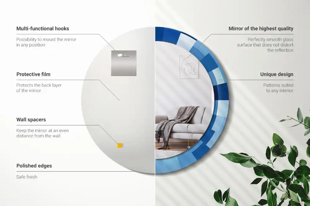 Round printed mirror Blue abstract