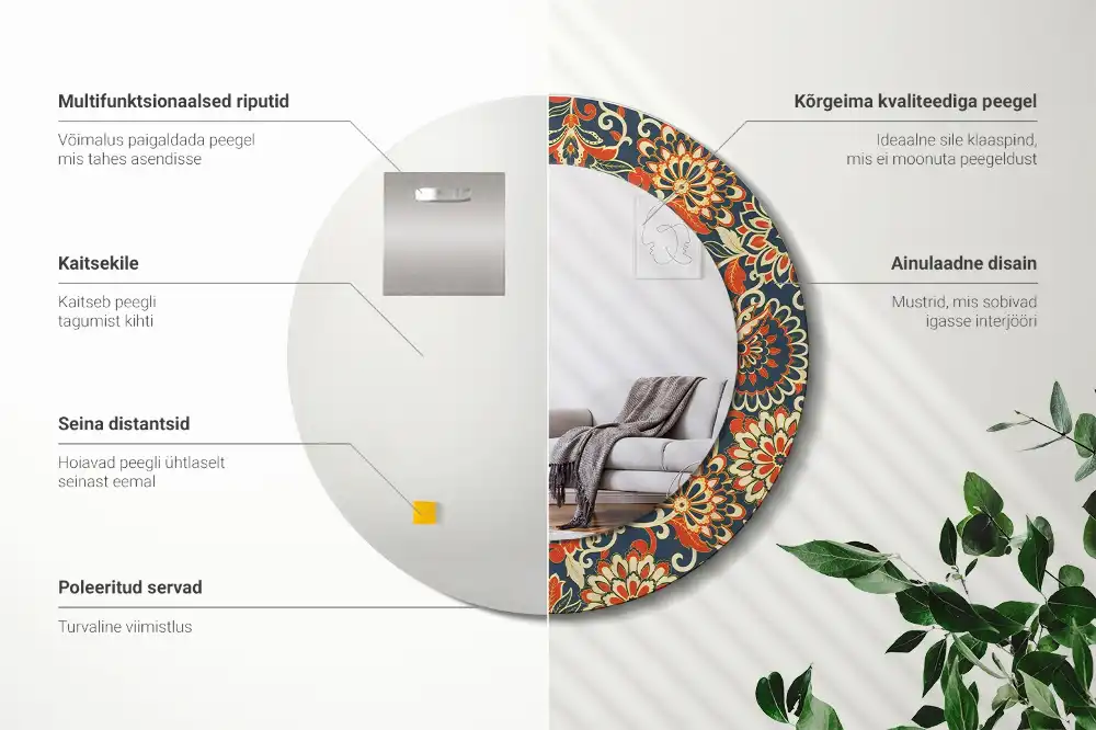 Round decorative mirror Retro flowers