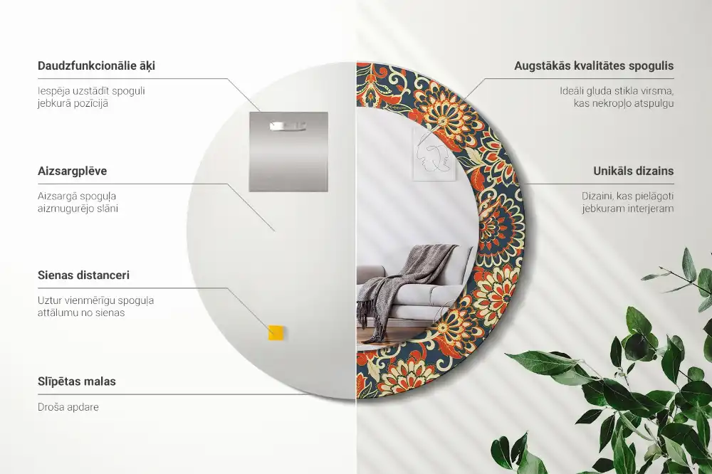 Round decorative mirror Retro flowers