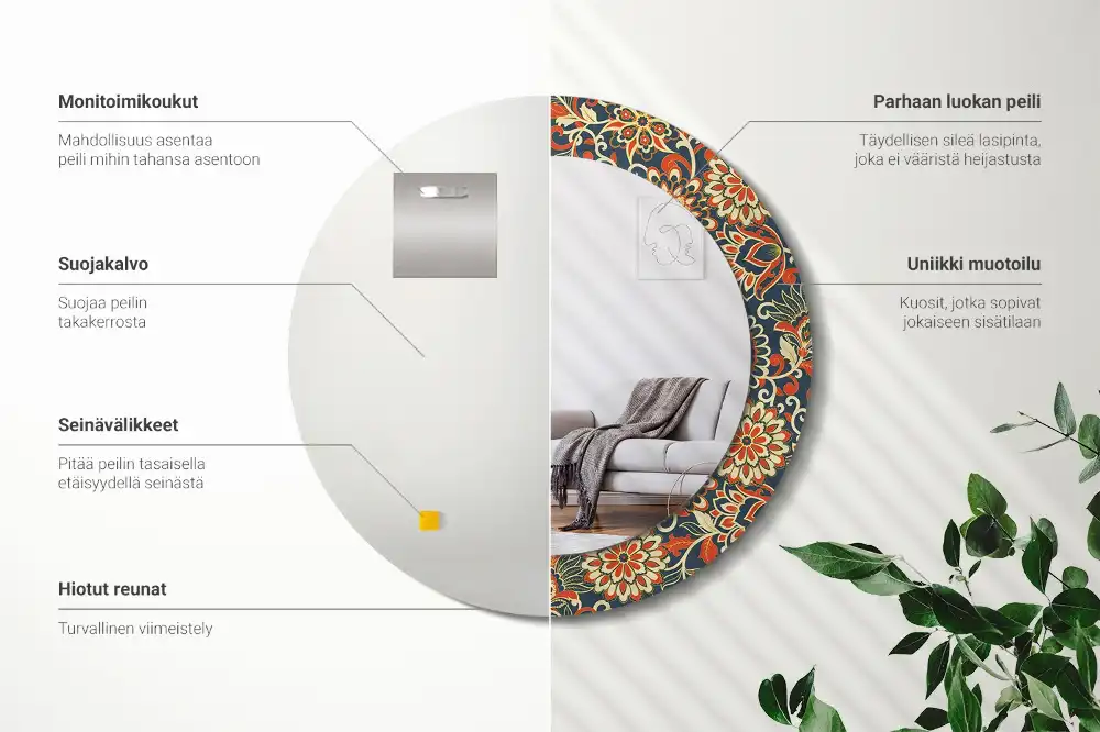 Round decorative mirror Retro flowers