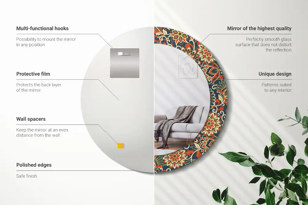 Round decorative mirror Retro flowers