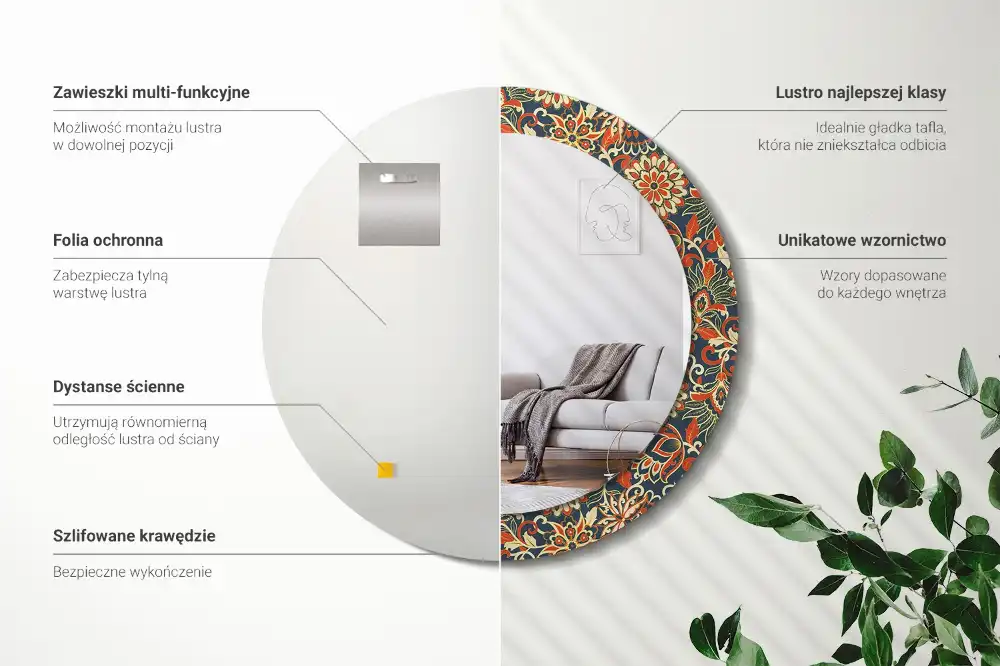 Round decorative mirror Retro flowers