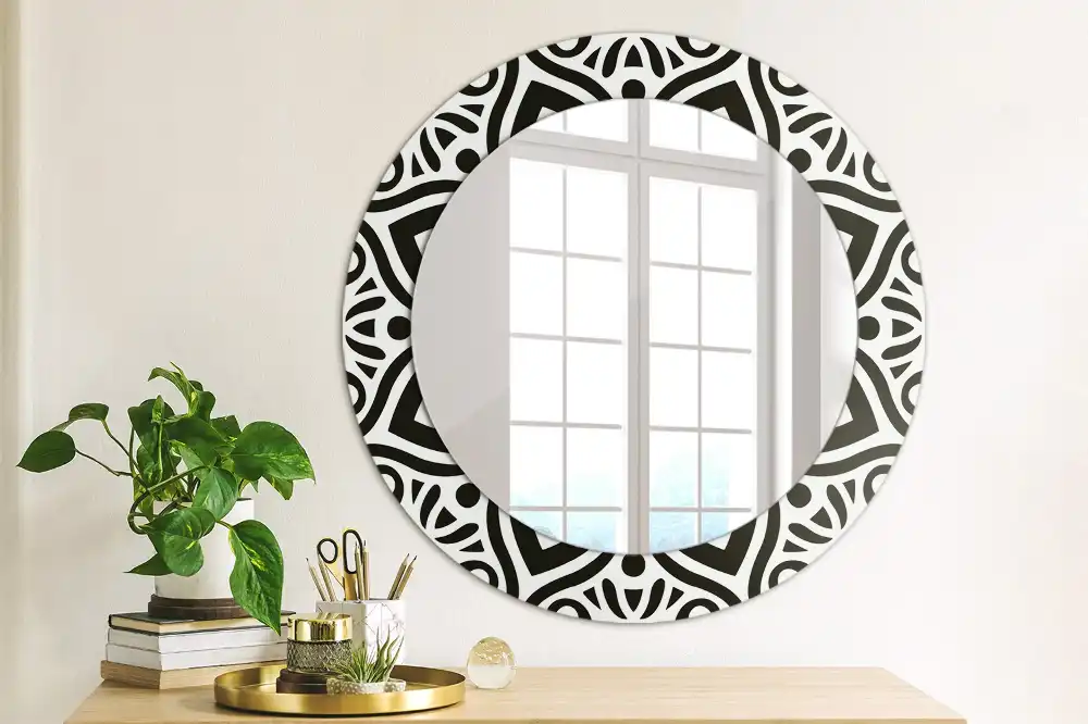 Round wall mirror decor Black ornament