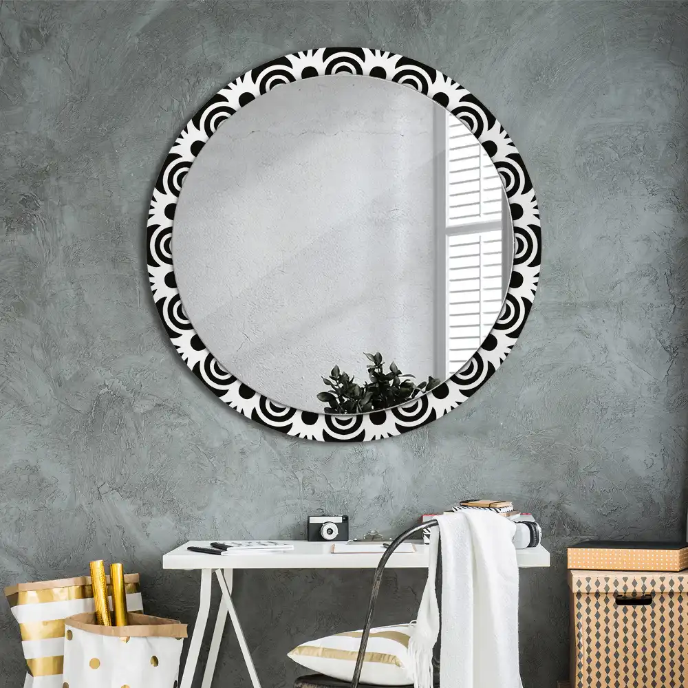 Round wall mirror decor Black ornament