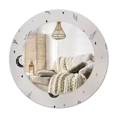 Round mirror frame with print Doodle plants