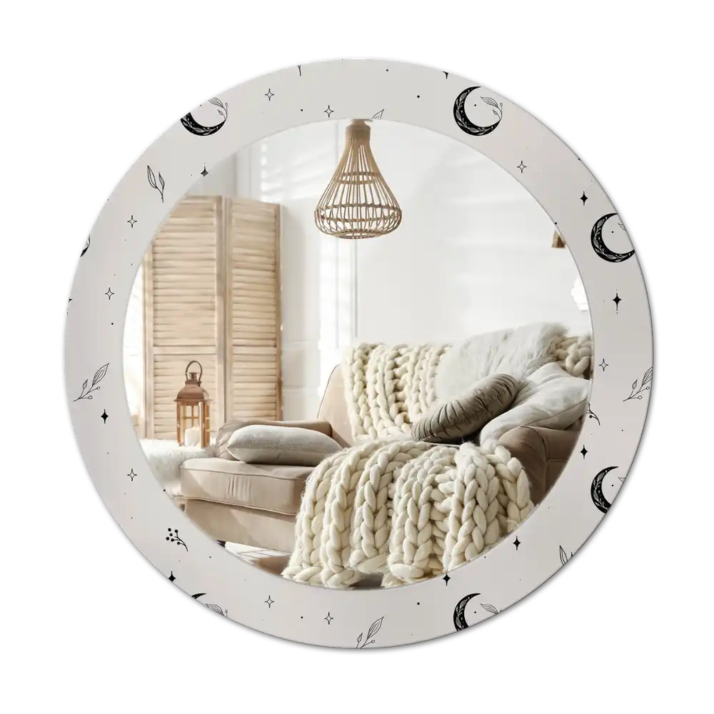 Round mirror frame with print Doodle plants