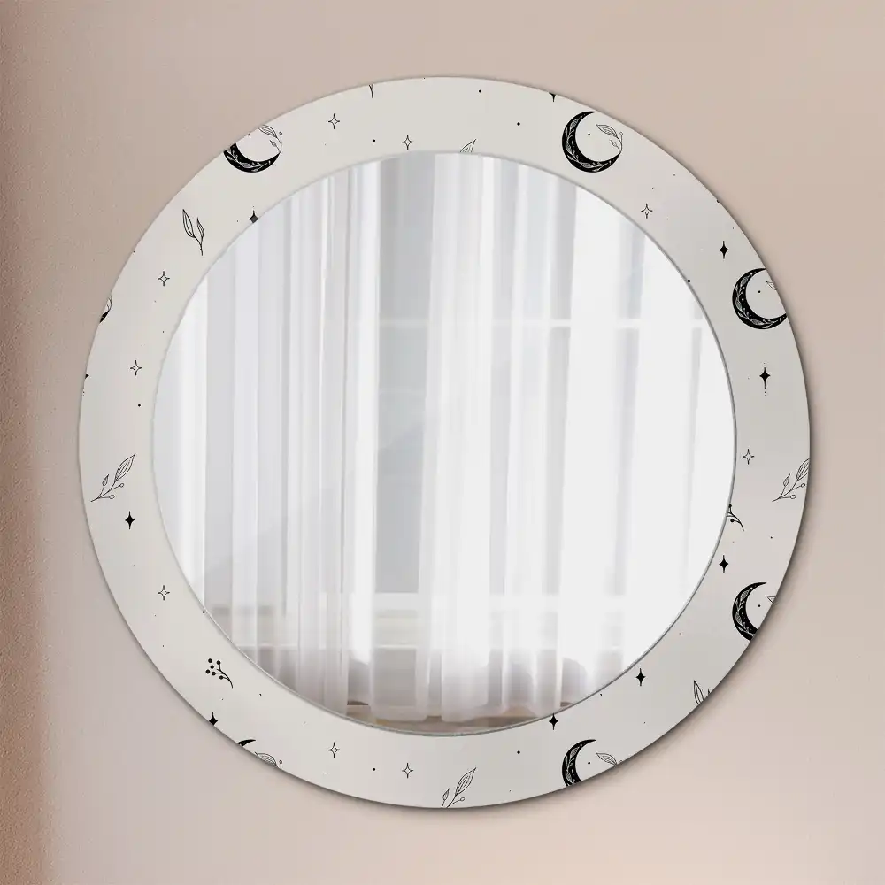 Round mirror frame with print Doodle plants