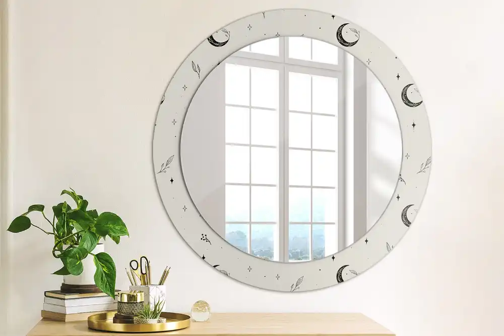 Round mirror frame with print Doodle plants