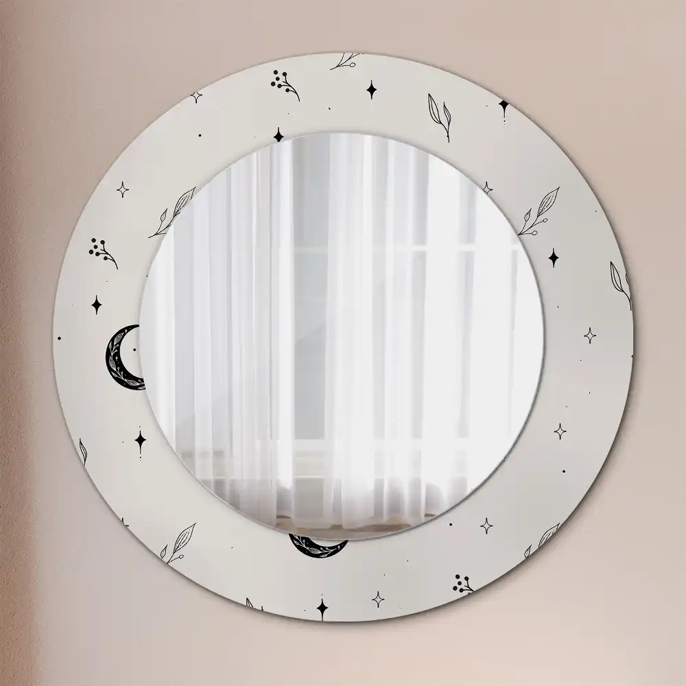 Round mirror frame with print Doodle plants