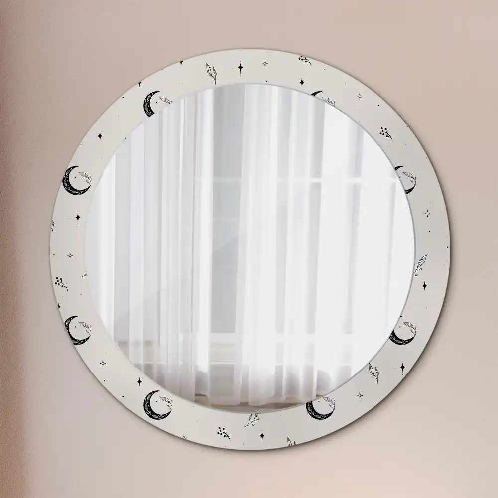Round mirror frame with print Doodle plants