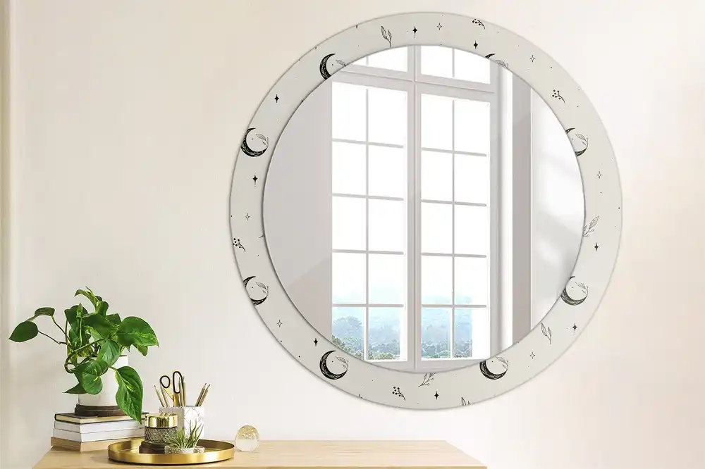 Round mirror frame with print Doodle plants