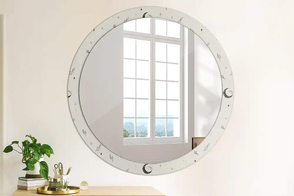 Round mirror frame with print Doodle plants
