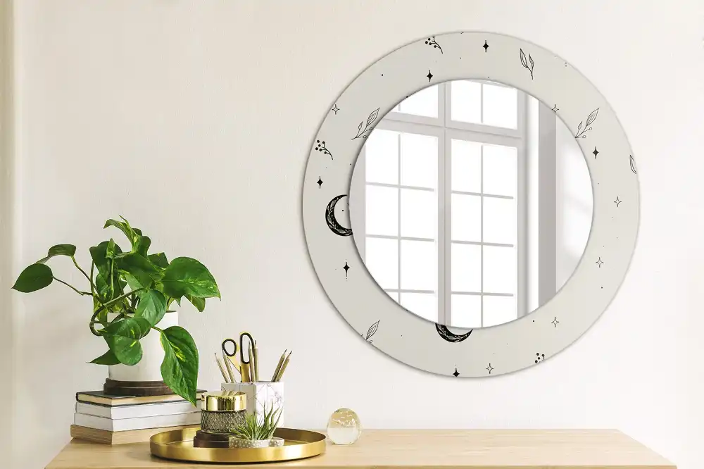 Round mirror frame with print Doodle plants