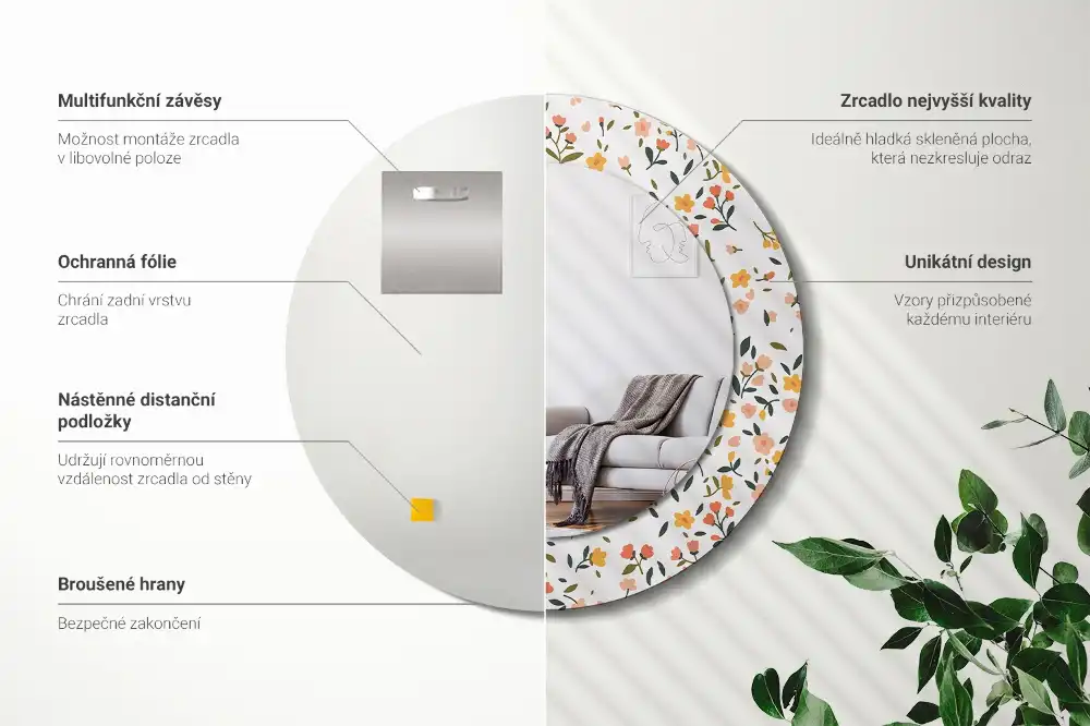 Round decorative mirror Little flowers