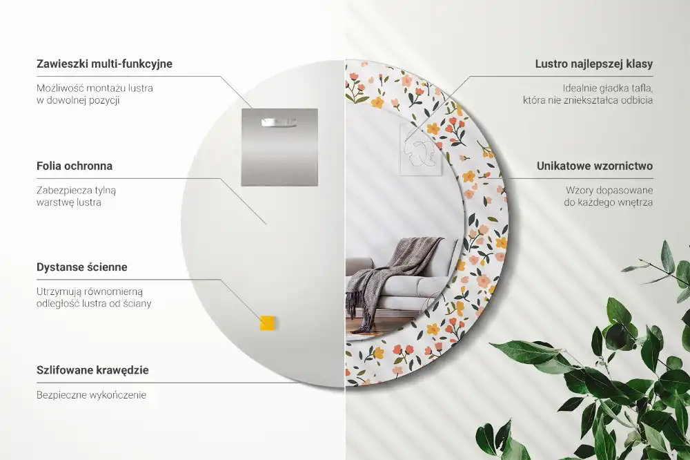 Round decorative mirror Little flowers