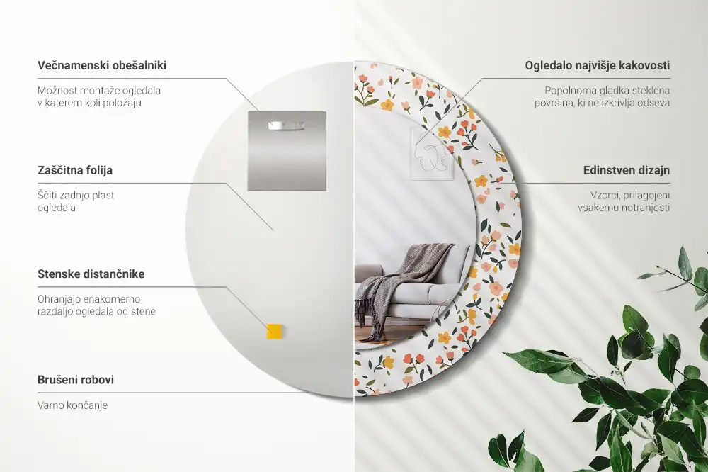 Round decorative mirror Little flowers