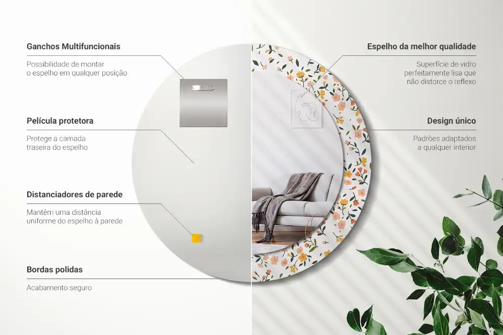 Round decorative mirror Little flowers