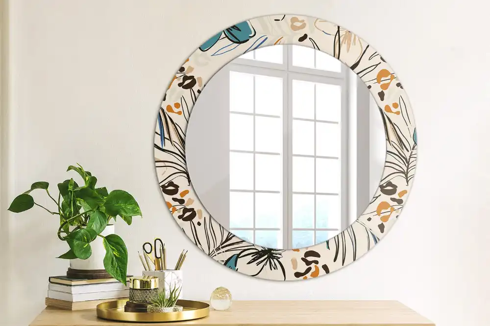 Round wall mirror decor Jungle Pattern Flowers