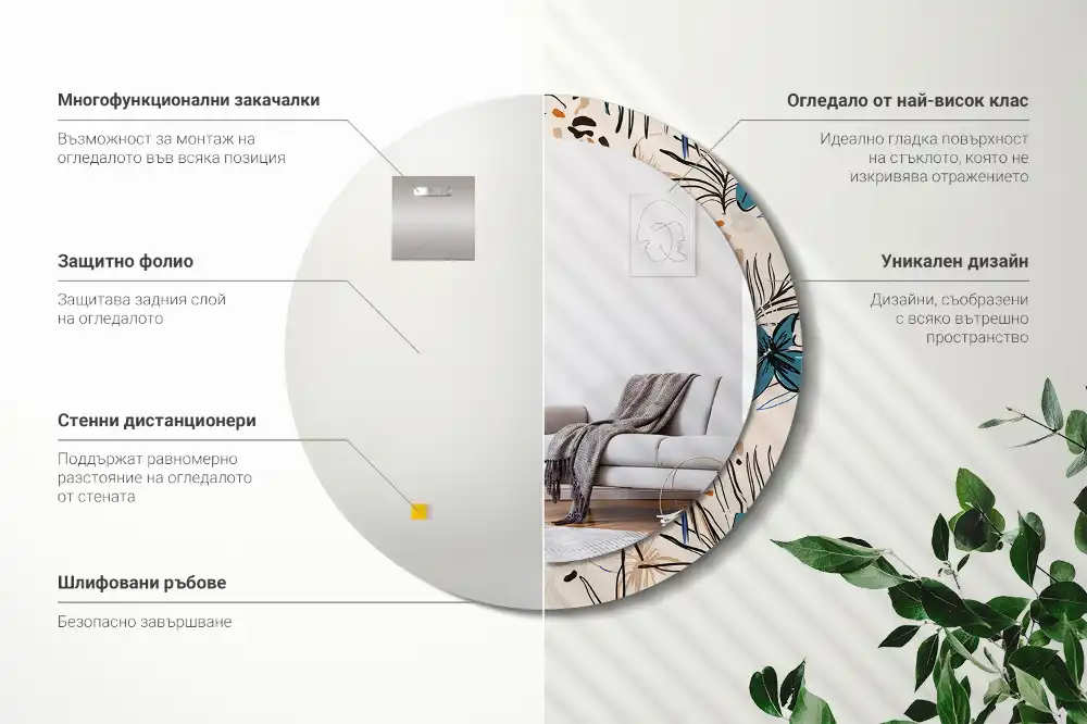 Round wall mirror decor Jungle Pattern Flowers