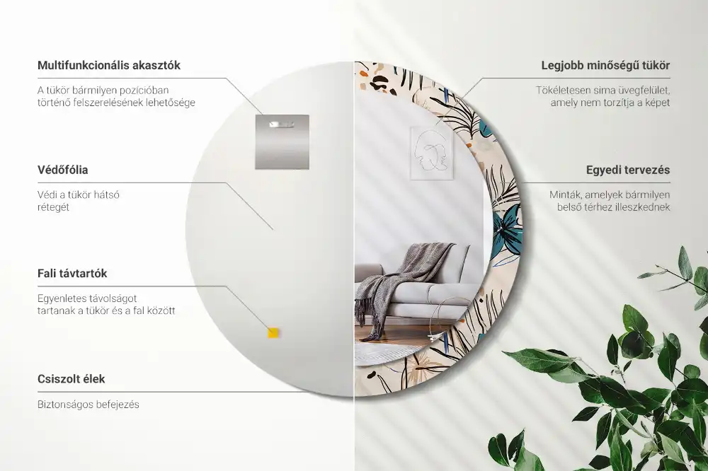 Round wall mirror decor Jungle Pattern Flowers