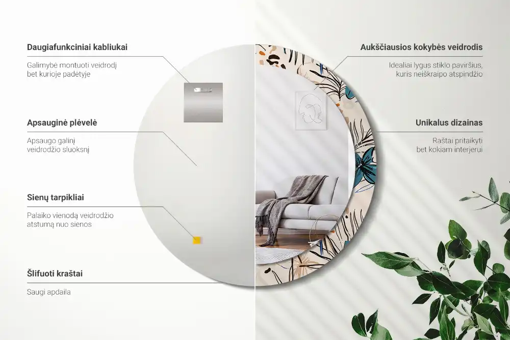 Round wall mirror decor Jungle Pattern Flowers
